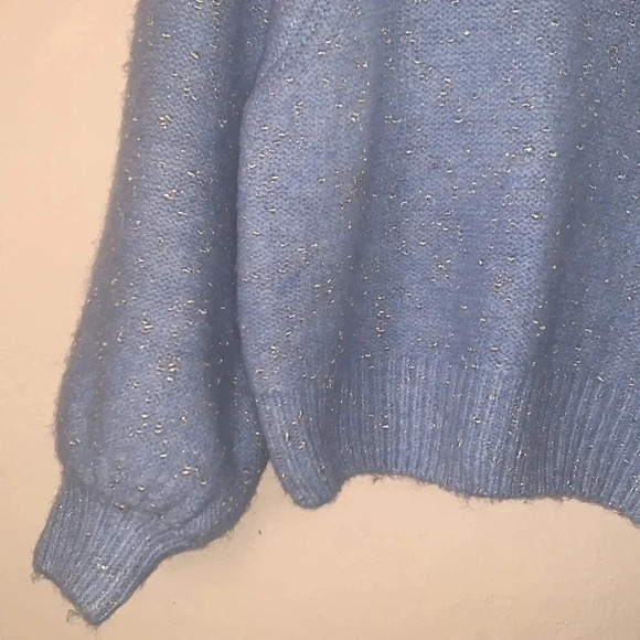Zara Baby Blue Sweater with Metallic Thread Size Small - Picture 3 of 9